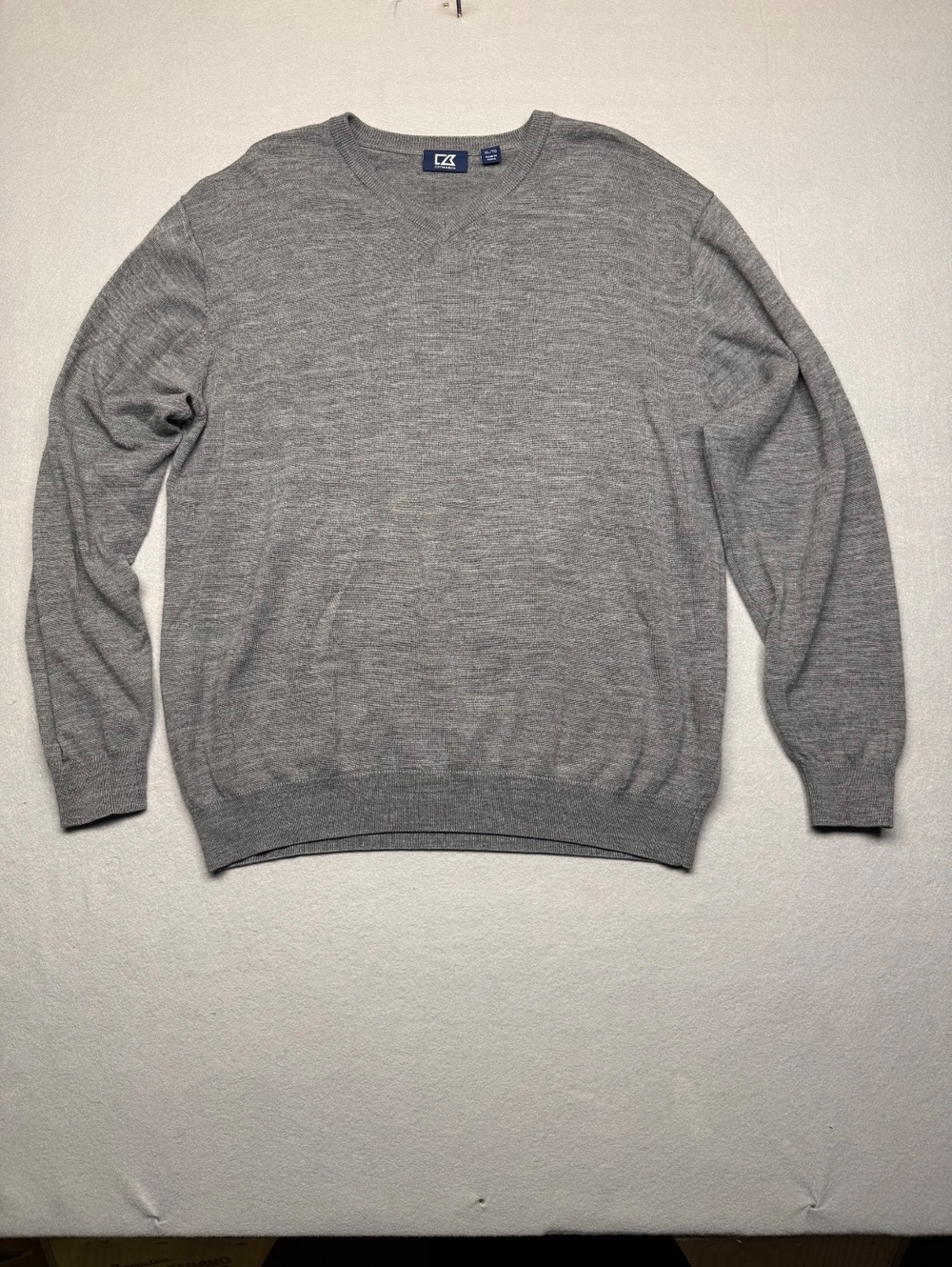 Cutter & Buck V-Neck Sweater Men XL Gray Classic Wool Pullo